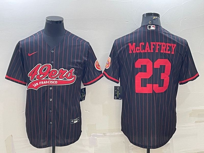 Men San Francisco 49ers #23 Mccaffrey Black stripe 2022 Nike Co branded NFL Jersey